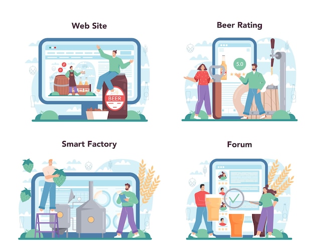 Serviço online de cervejaria ou processo de fabricação de cerveja artesanal conjunto de plataforma