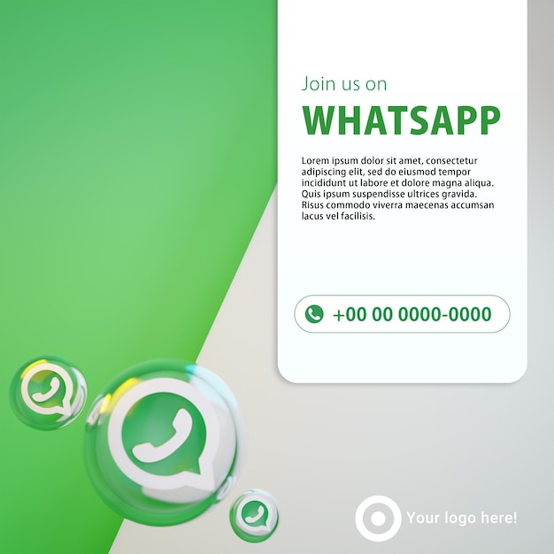 Serviço WhatsApp Mockup de smartphone com ícones do WhatsApp em renderização 3D realista Tem tela verde