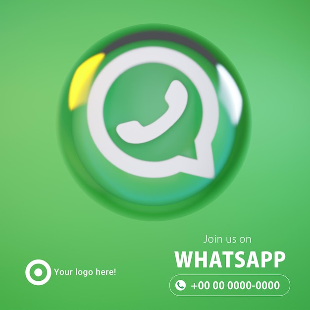Serviço WhatsApp Mockup de smartphone com ícones do WhatsApp em renderização 3D realista Tem tela verde