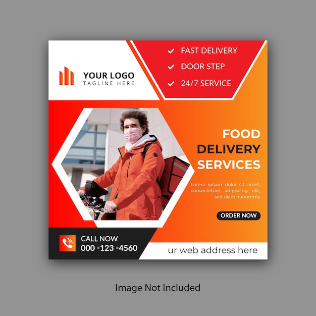 Vetor serviços de entrega de alimentos quadrados design de banner de anúncios de mídia social