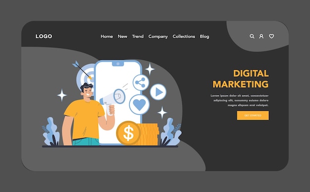serviços de Internet em modo nocturno ou escuro, web ou página de destino, marketing digital, publicidade direcionada e