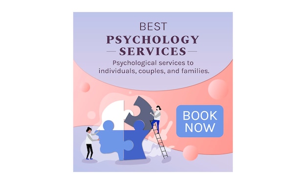 Vetor serviços de psicologia estudo da personalidade, ciência da mente e neurociência post para instagram