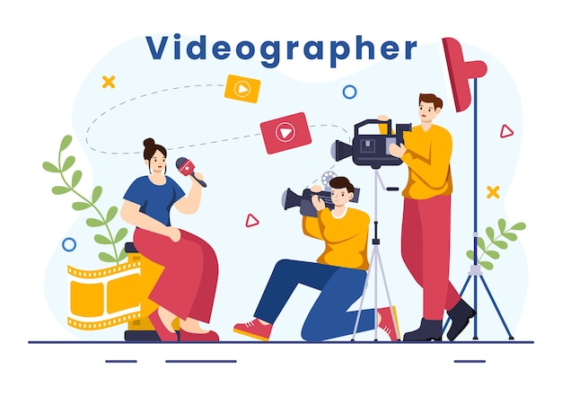 Serviços de Videógrafo Ilustração Vector com Produção de Vídeo de Gravação e Indústria Cinematográfica