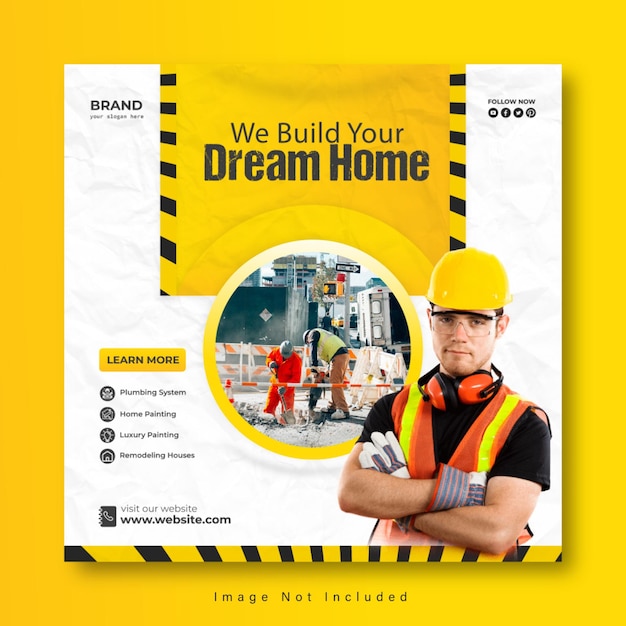 Serviços imobiliários de construção e renovação de casas design de banners de redes sociais