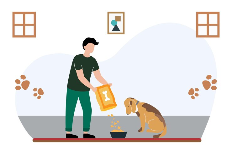 Vetor servindo comida para animais de estimação ilustração vetorial