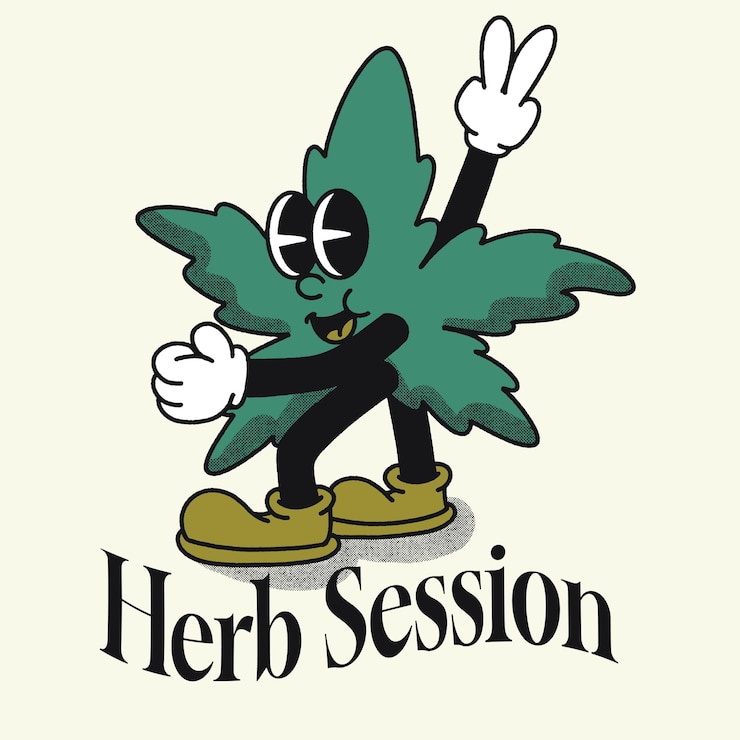 Vetor sessão de ervas com design de personagens groovy de cannabis