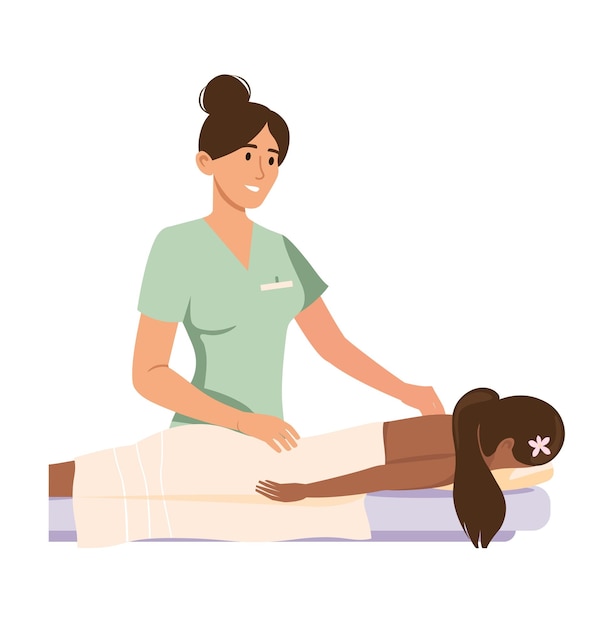 Vetor sessão de massagem do salão concept spa uma ilustração de desenho animado plana de uma mulher recebendo uma sessão de massagem