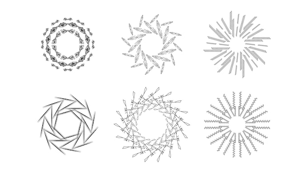 Set abstract collection círculos redondos starburst sunburst sunset linha preta doodle elementos de design