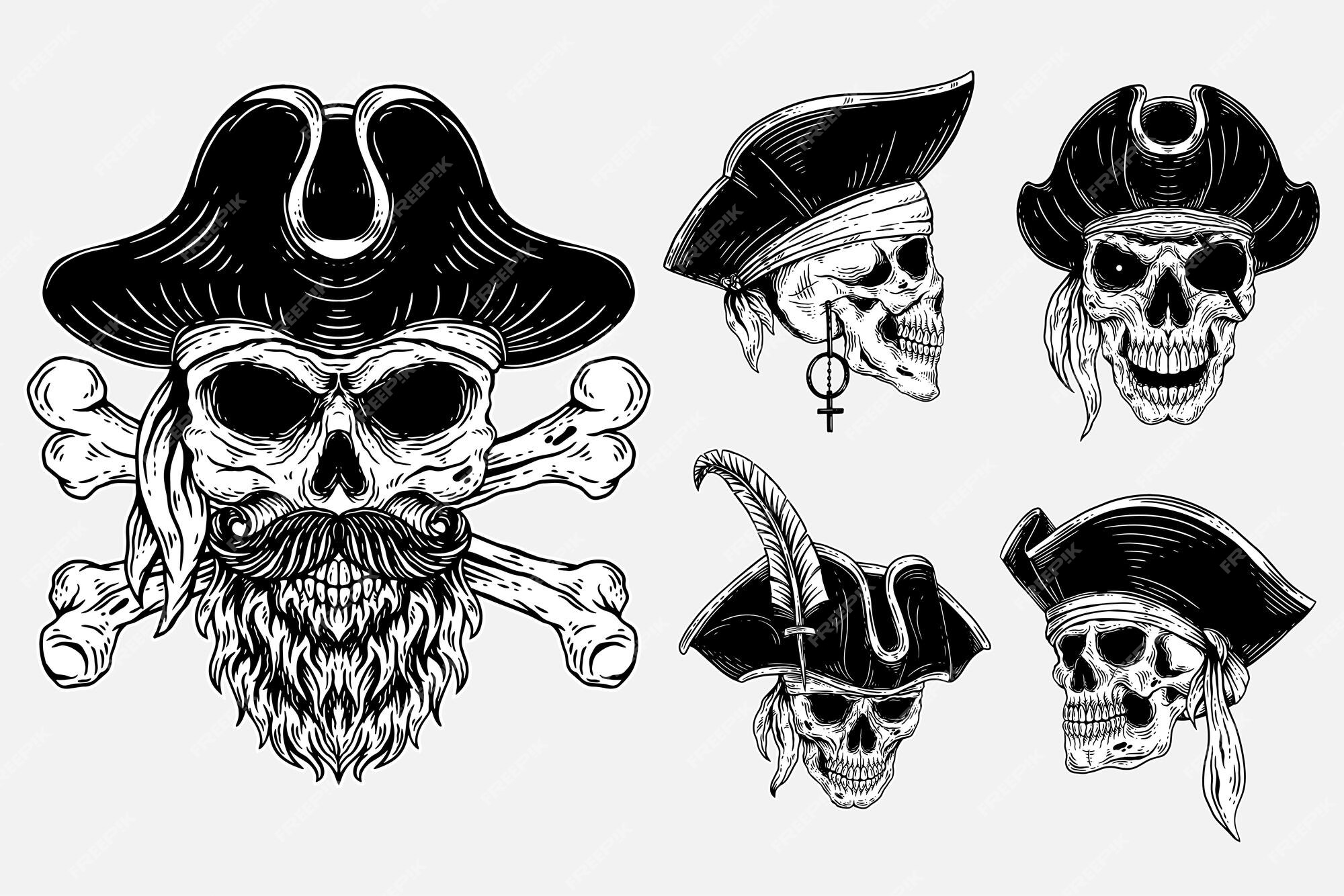 Ilustração de pirata de caveira para roupas