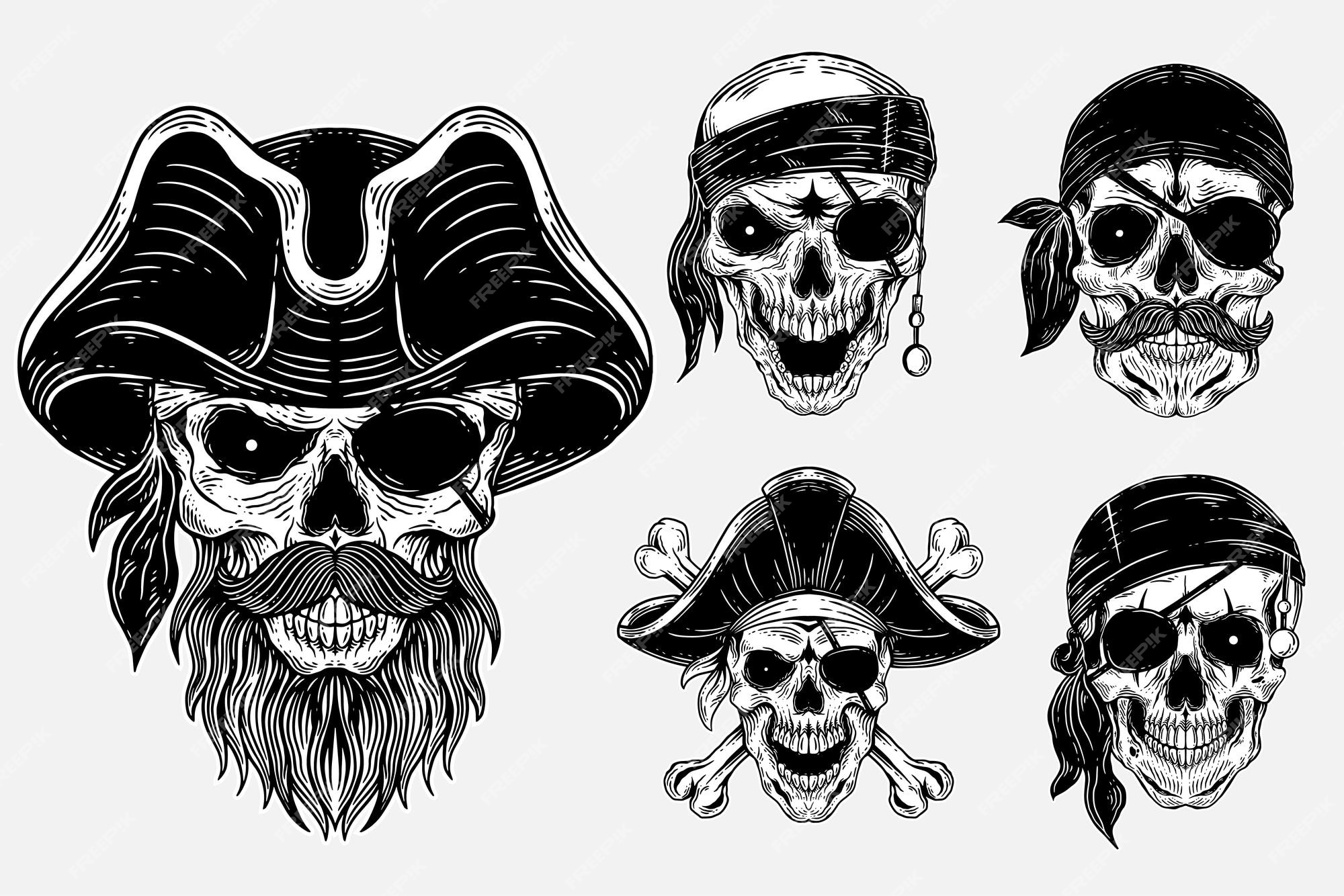 Ilustração de pirata de caveira para roupas