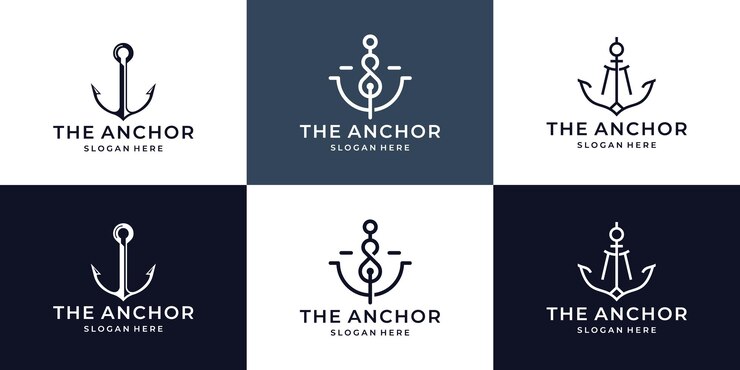 Vetor set bundle of anchor ship yacht linha minimalista luxury badge vector logo ilustração vintage
