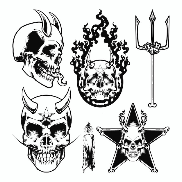 Vetor set bundle skull design ilustração do logotipo