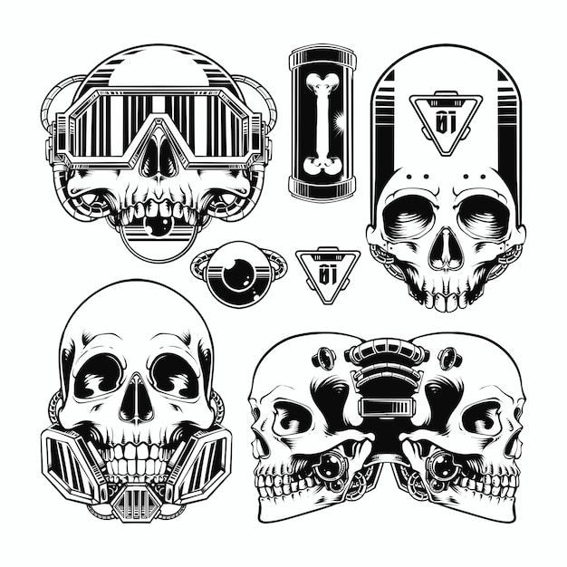 Vetor set bundle skull design ilustração do logotipo