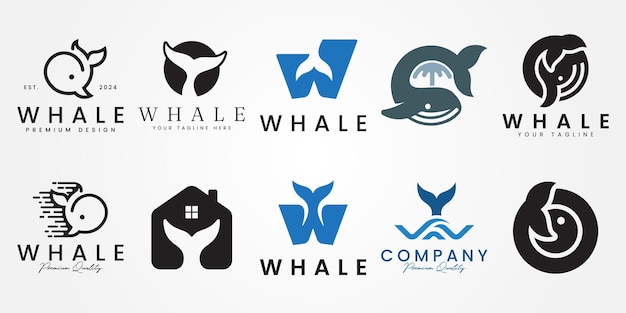 Vetor set bundle whale tail logo vector design de ilustração design de logotipo de peixe baleia bonito