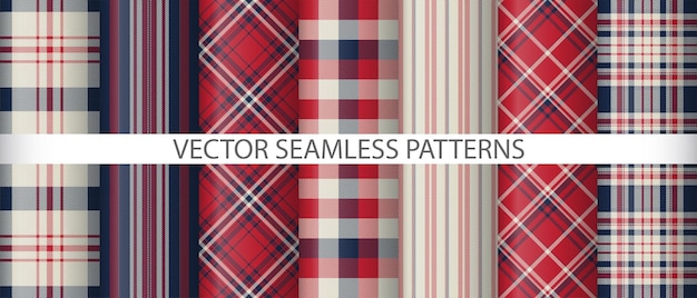 Set check tartan vector tecido textil textura padrão de fundo coleção de plaid sem costura