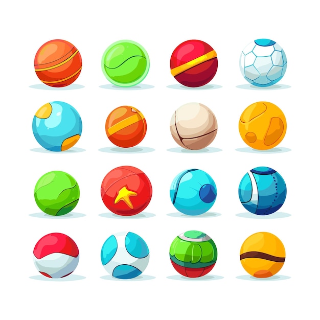 Vetor set de bolas esportivas de desenhos animados vetoriais de diferentes cores