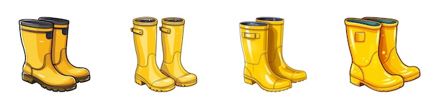 Vetor set de botas de chuva de borracha amarela de desenho animado ilustração vetorial