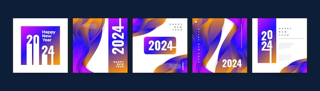 Vetor set de cartazes criativos e coloridos para o ano novo de 2024, adequado para cartazes, cartazes, capas e modelos de postagens nas redes sociais