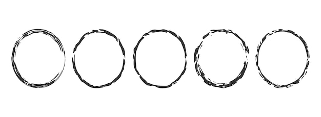 Set de círculos de pincel de contorno Tinta lápis giz textura moldura redonda Grunge Design Element destaque