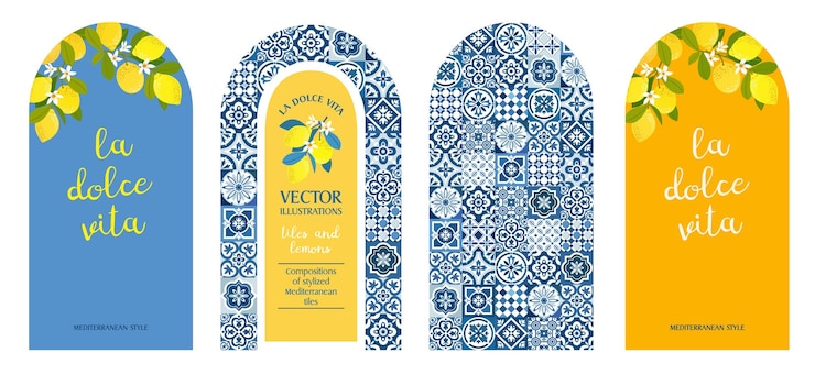 Vetor set de composições arqueadas de azulejos mediterrânicos