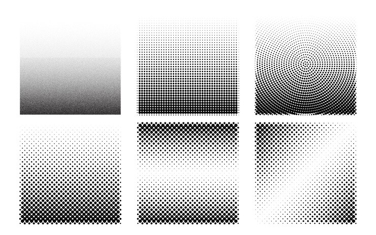 Vetor set de fundo quadrado com diferentes texturas de meio tom gradiente de ruído pacote de pontos pontilhados