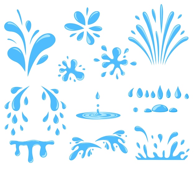 Set de gotas de água Lágrimas de desenho animado Natureza Elementos de salpico ou gotas de óleo Líquido de gotejamento Derramamento de água Aqua