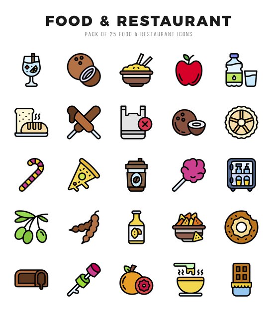 Vetor set de ícones de alimentos e restaurantes ilustração vetorial
