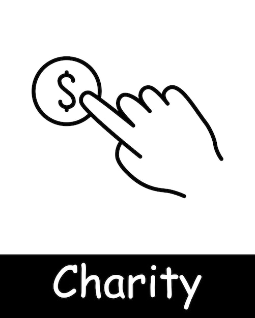 Vetor set de ícones de caridade ajudar os necessitados dinheiro de palma manutenção subsistência ajuda humanitária apoio financeiro linhas pretas em fundo branco conceito de ajuda