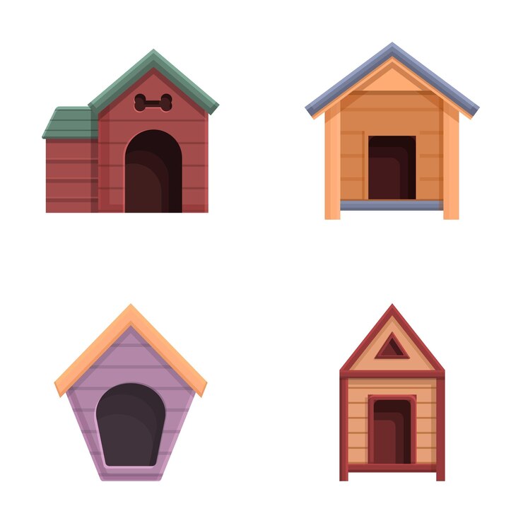 Vetor set de ícones de casas de cães vetor de desenhos animados pequena casa de cães bonita e vazia