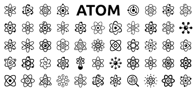 Vetor set de ícones de ciência atômica e pesquisa ilustração vetorial