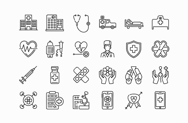 Set de ícones de cuidados de saúde e médicos