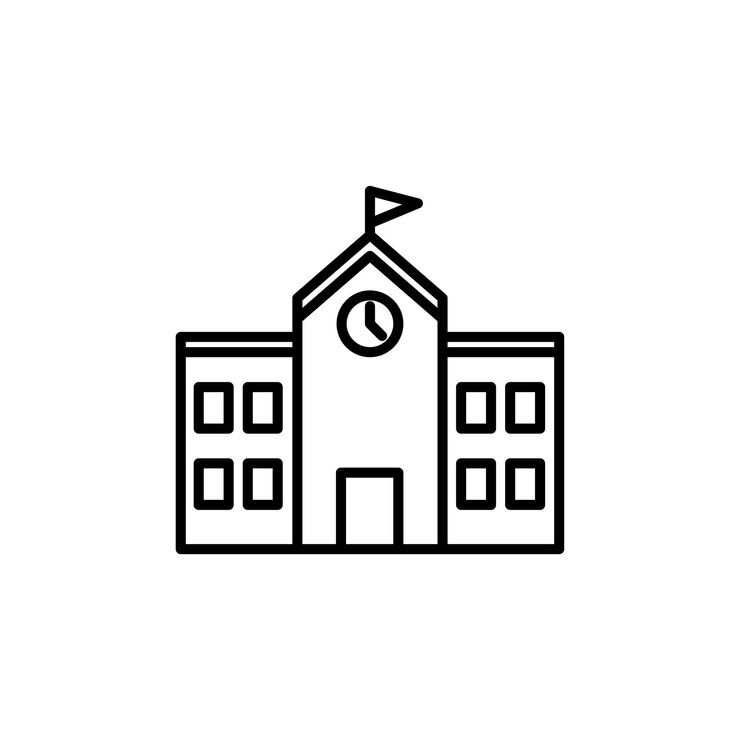 Vetor set de ícones de escolas públicas, escolas primárias ou secundárias, símbolo vetorial, edifício do instituto da faculdade, sinal da universidade, ícone em preto, preenchido e delineado.