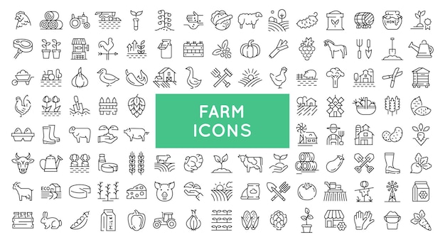 Set de ícones de fazenda e animais