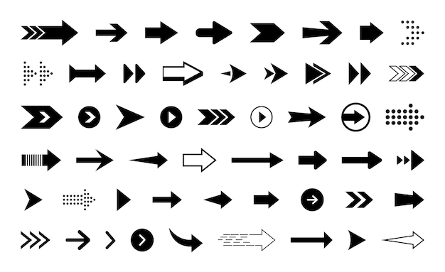Set de ícones de flecha preta para a direita set de flechas simples modernas vetor de flecha ícone de estilo plano ilustração vetorial