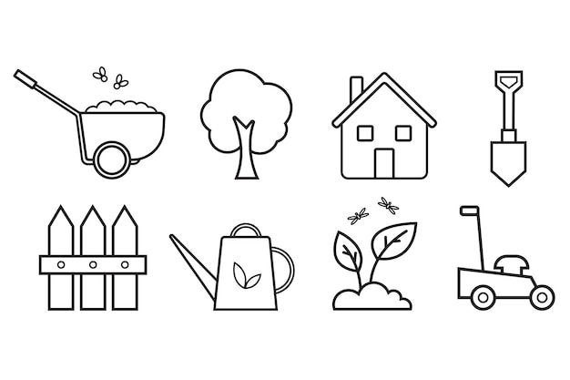 Set de ícones de jardinagem Set de ilustrações vetoriais de primavera
