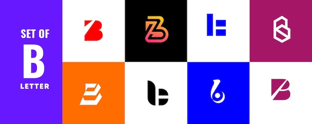 Set de ícones de letras B usados para tecnologia de negócios, jogos esportivos de luxo, web, logotipo de letras B