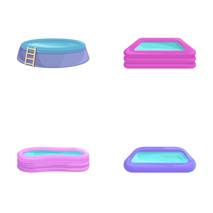 Set de ícones de piscina vetor de desenho animado Piscina inflável de várias formas