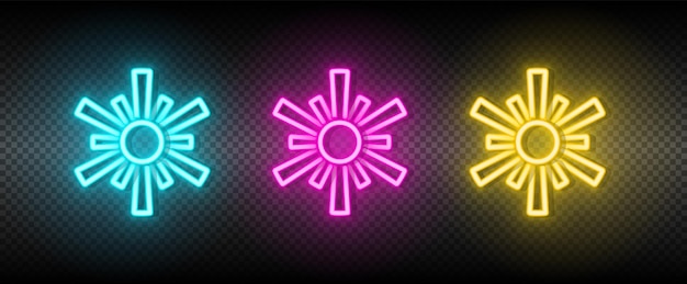 Set de ícones vetoriais de néon azul-sol rosa e amarelo