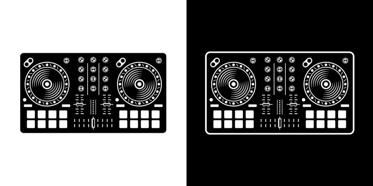 Vetor set de ilustração vetorial do controlador de mistura de configuração de dj de dois estilos