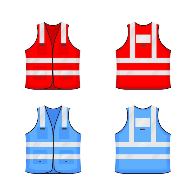 Set de ilustrações vetoriais de design de estilo plano com ícone de colete refletor de segurança
