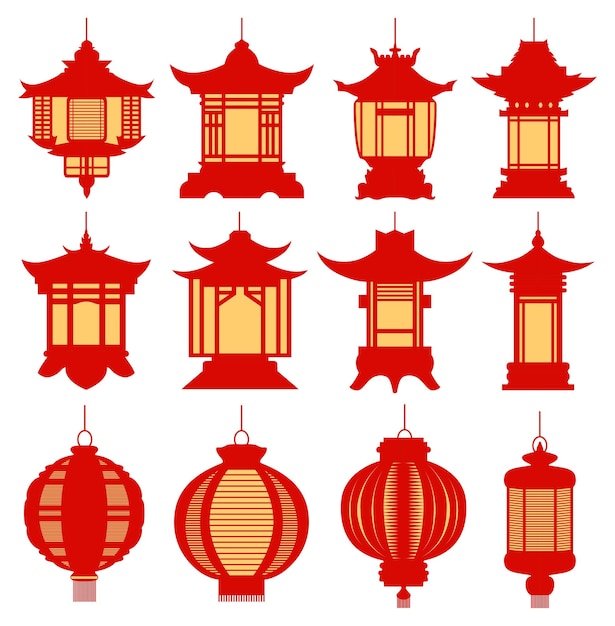 Vetor set de lanternas chinesas ícone de design de símbolo do ano novo chinês ilustração vetorial