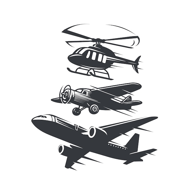 Vetor set de modelos gráficos vetoriais de logotipo vintage de aeronaves de aviação