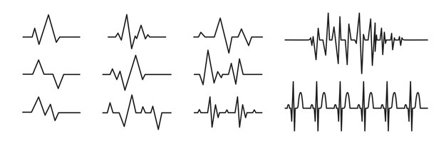 Set de ritmo cardíaco electrocardiograma ecg sinal ecg monitor de frequência cardíaca set de vetor de linha isolado