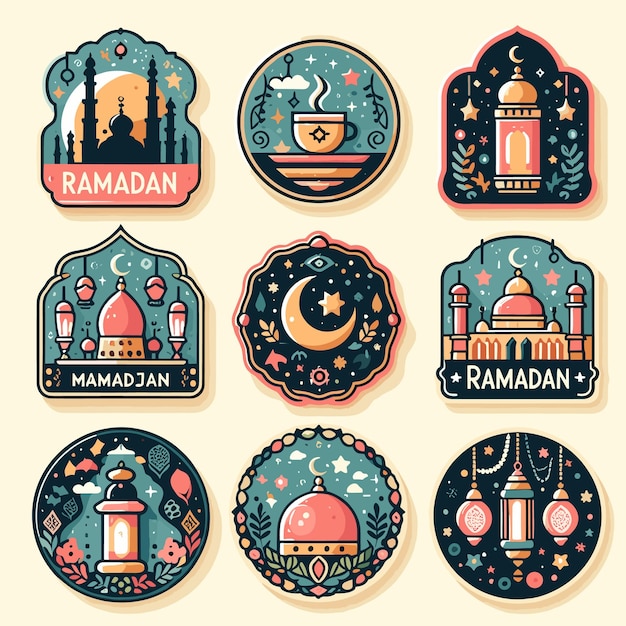 Set de silhueta de mesquita vetor ramadhan kareem