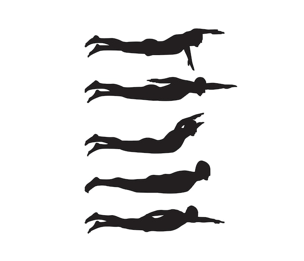 Set de silhuetas de homem nadando desenhadas à mão por vetores livres