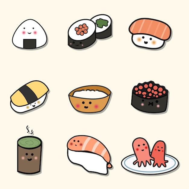 Set de sushi japonês com vetor grátis