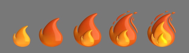 Vetor set icon 3d fogo ícone de chama isolado em grey fundo ilustração em estilo plástico de desenho animado