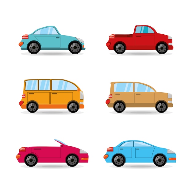 Set icon carros de transporte de diferentes cores