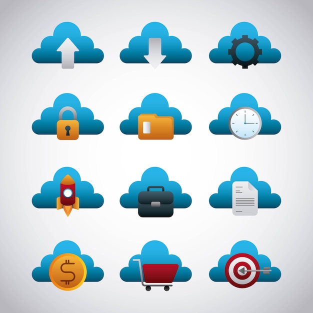 Set icons cloud storage ilustração em vetor negócios