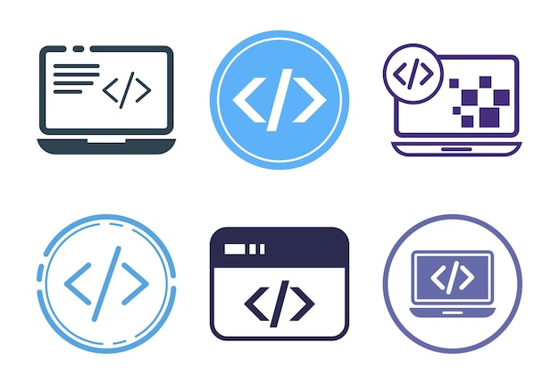 Set of Coding Icons Depicting Programming and Development Concepts With a Computer Theme